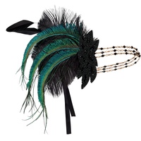 Duriya Damen 1920s Stirnband 20er Jahre Accessoires Kopfschmuck Great Gatsby Kostüm Accessoires 20er Jahre Flapper Feder Haarband (A-Schwartz)