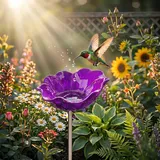 Vogeltränke Stehend, Bienentränke Keramik Blume, Insektentränke Keramik, Vogeltränkes Keramiks, Vogeltränke Blume Bienentränke Keramiks Gartenstecker, Gartenstatuen Gartendeko für Draußen (Lila-1Pcs)
