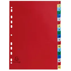 Exacompta 94E 20x Register für Ordner und Ringbücher, aus PP, 20 Positionen, Taben A-Z, für DIN A4 - Farben sortiert