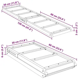 vidaXL Hunderampe Grau 120x30 cm Massivholz Tanne