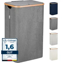 Lonbet Wäschekorb mit Deckel Groß - Stilvoller Wäschesammler Atmungsaktiv mit Stabilem Bambus-Rahmen - inklusive Herausnehmbarem Wäschesack Waschbar - Laundry Baskets Wasserdicht | Grau