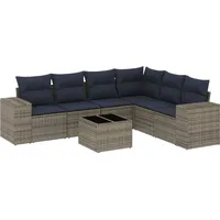 vidaXL 7-teiliges Gartensofa-Set mit Kissen, grau, Polyrattan - Grau