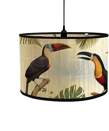 Morbuy Lampenschirm für Tischlampe, Stehlampenschirme aus Bambus mit Retro Vogelmuster, Lampenschirme für Deckenleuchte Pendelleuchte Stehlampe Wandleuchte Dekoration (Stil C)