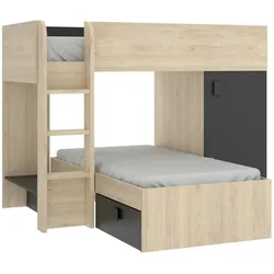Dmora Kinderbett Marmolada, Komplettes Schlafzimmer mit Kleiderschrank und Schubladen, 255x112h150 cm, Eiche und Anthrazit