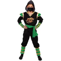 Magicoo goldener Drache Ninja Kostüm Kinder Jungen grün schwarz gold Gr 104 bis 146 - Fasching Kinder Ninja Kostüm für Kind (140-146)