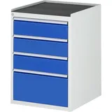 RAU Schubladenschrank Serie 7000, HxBxT 825 x 580 x 650 mm, 4 x 90%-Auszug-Schubladen 3 x 150, 1 x 270 mm, Arbeitsplatte Metall