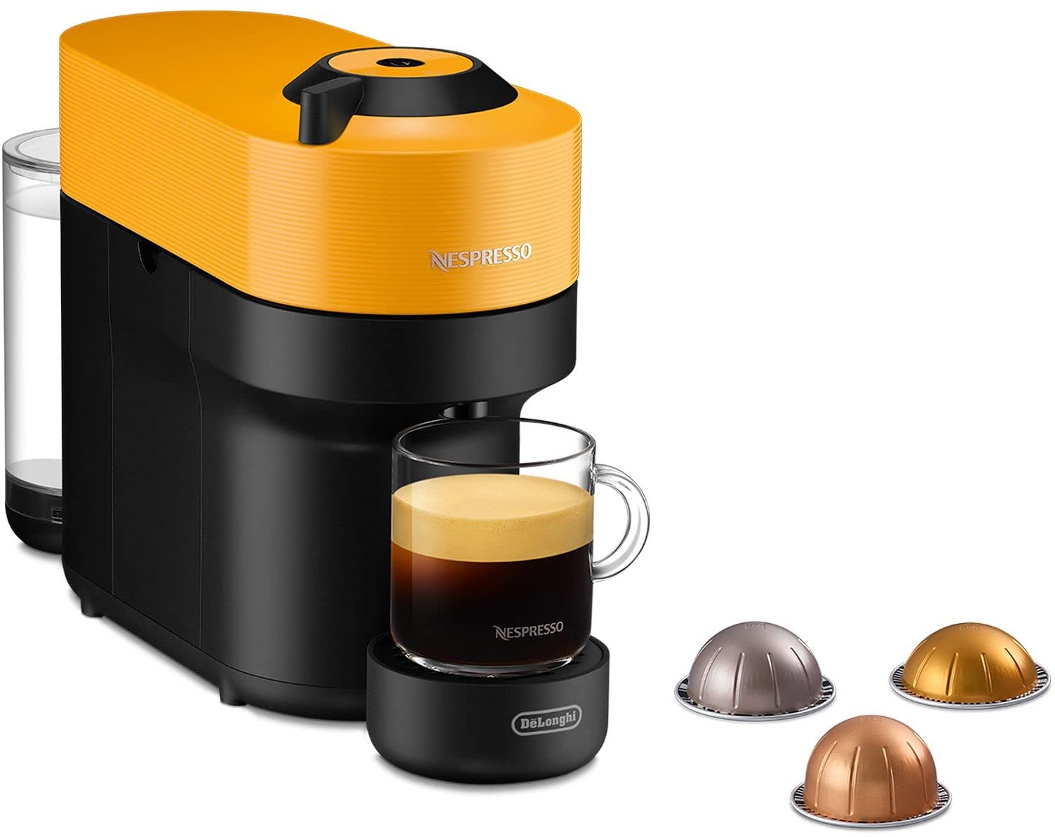 Nespresso De'Longhi ENV90.Y Vertuo Pop, Kaffeekapselmaschine, bereitet 4 Tassengrößen zu, Centrifusion-Technologie, Willkommens-Paket Inbegriffen, 1260W, 0,56 l, Mango Yellow