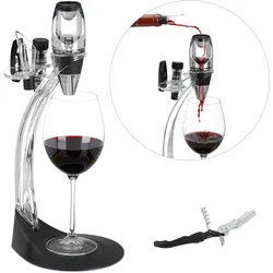 Relaxdays Relaxdays Deluxe Weinbelüfter Set, mit Ständer, Einschenkhilfe, Wein Öffner, Verschluss, Kapselschneider, Sieb, schwarz