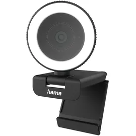 Hama Webcam mit Licht, Fernbedienung, Zoom, mobil (QHD 2K PC-Kamera mit Dual Mikrofon, Streaming-Cam, Ringlicht-Webcam Abdeckung, Autofokus, 360° drehen 89° neigen, 1/4-Zoll-Gewinde f. Stativ) schwarz
