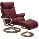 STRESSLESS Sessel mit Hocker Magic Signature Leder Rot Batick Bordeaux M (Medium)