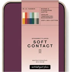 Spannbettlaken SCHLAFGUT "Soft Contact", lila (lila deep), B:180-200cm L:200cm, Feinbiber, Obermaterial: 100% Baumwolle, Laken, 100% Bio Baumwolle