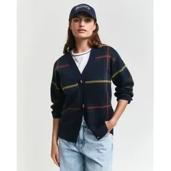 Gant für Damen. 4805298 Strickjacke mit V-Ausschnitt und großen marineblauen Karos (S), Lässig, Wolle