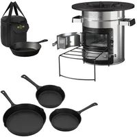 Bbqboss Raketenofen mit Grillpfanne Tragetasche Edelstahl Silber und Pfannenset