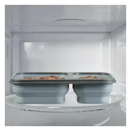 Relaxdays Lunchbox, 2 Fächer, faltbar, mikrowellengeeignet, luftdicht, Silikon, Brotdose mit Besteck, Essensbox, grau