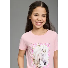 Kidsworld T-Shirt "Süßer Pferde-Fotodruck", Mädchen, Gr. 176/182, rosa, Single Jersey, Obermaterial: 100% Baumwolle, bedruckt, Basic, Rundhals, Shirts T-Shirt, für Mädchen, Kurzarm, mit Rundhalsausschnitt, mit coolem Druck