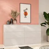 Forte EDMORE weiß Secret grau), B:153,9cm H:79,8cm T:42,2cm, Spanplatte, Sideboards, Kommode, große Kommode, grifflose Front, Stauraum, 6 Schubladen