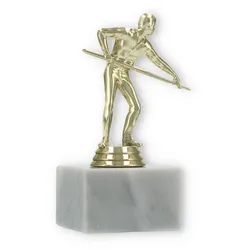 Pokal Kunststofffigur Billardspieler gold auf weißem Marmorsockel 14,0cm