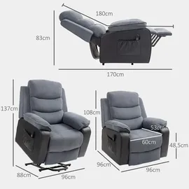 Homcom Fernsehsessel mit Aufstehhilfe Kunstleder 96 x 108 x 96 cm Silber elektrisch