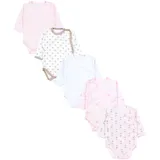 TupTam Baby Unisex Langarm Wickelbody im 5er Set, Farbe: Fuchs Rosa Streifen Sterne Weiß Beige, Größe: 74 - 74