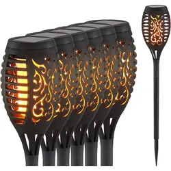 6x LED Solar Fackel Außen Lampen Garten Weg Feuer Effekt Strahler Balkon Deko Steck Leuchten