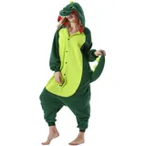 AKAAYUKO Damen Herren Karneval Kostüm Pyjama Weihnachten Tiere Onesie Halloween Jumpsuit Schlafanzug Faschingskostüme Overall Nachtwäsche Grüner Dinosaurier - S