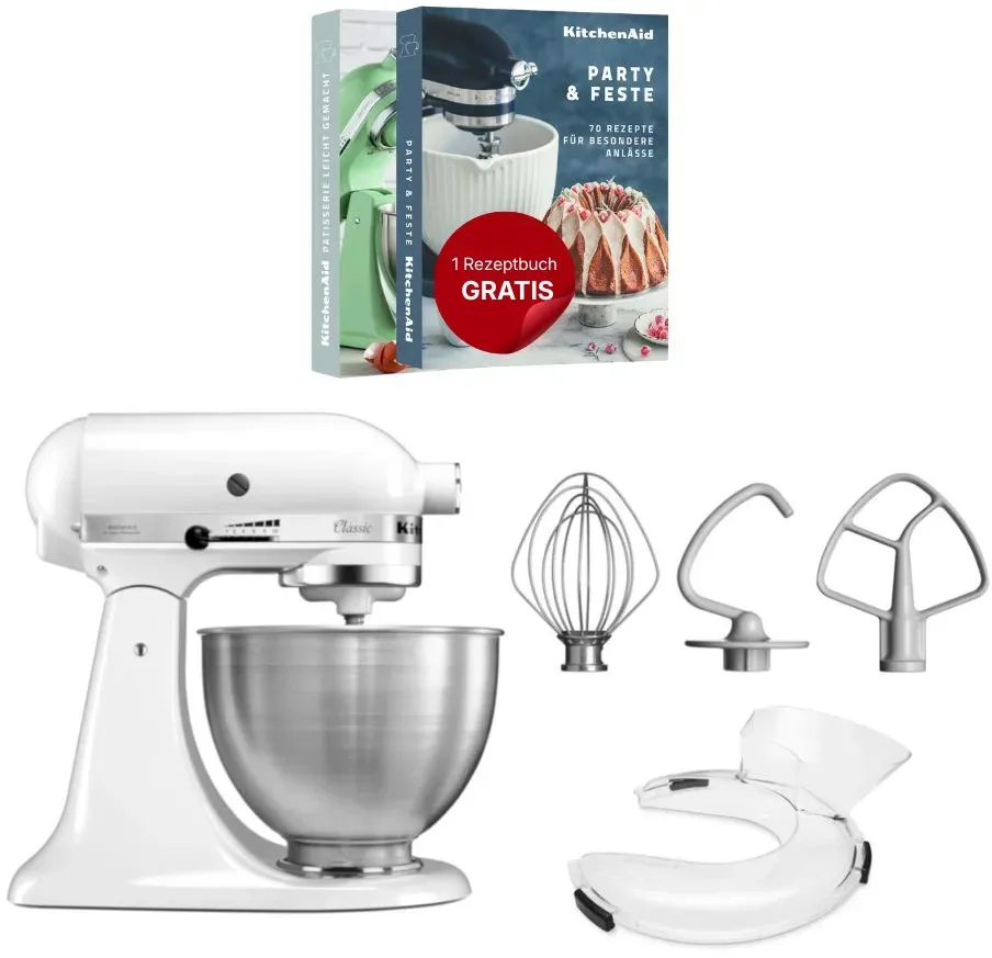 KitchenAid 4,3 L 5K45SS Classic Küchenmaschine Set 1 + Spritzschutz - Weiß