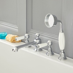 Traditionelle 4- loch Hebelgriff-Wannenarmatur mit ausziehbarer Handbrause - Elizabeth Stil - Hudson Reed