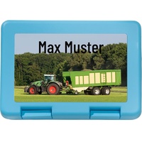 Manutextur Brotzeitbox mit Namen - Motiv Traktor 1 - personalisiert - persönliches Geschenk