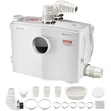 Vevor Hebeanlage 1200 W, 180 L/min Durchfluss, 10 m Förderhöhe, Schmutzwasserpumpe mit 4 Wassereinlässen, Abwasserhebeanlage für Toilette, Keller, Dusche, Waschbecken, Waschküche, Badewanne
