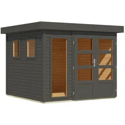 Karibu Gartenhaus Lahar 3,5/5/6 - 19 mm Außen komplett in terragrau lackiert 242 x 246 cm (Lahar 3,5)