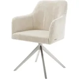 DeLife Polsterstuhl Greg-Flex, Kreuzgestell breit Edelstahl Cord Beige 360° drehbar Wippfunktion Tasc beige|weiß 56 cm x 87 cm x 58 cm