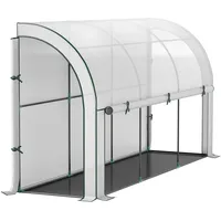 OKWISH Anlehngewächshaus Kunststoff Weiß 300x80x157 cm, Tomatenhaus mit UV-beständiger Abdeckung, Rolltür und Unkrautbarriere