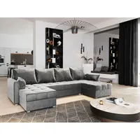 Masseno Ecksofa NAKO mit Schlaffunktion U-Form, Sofa mit Bettkasten, Wohnzimmersofa, Couch, Soffa, Bettsofa, Couchgarnitur- Hellgrau, PAROS 05 - Hellgrau