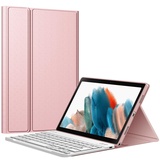 Fintie Tastatur Hülle für Samsung Galaxy Tab A8 10.5'' 2021 SM-X200/X205, Soft TPU Rückseite Gehäuse Schutzhülle, Magnetisch Abnehmbarer Tastatur mit Deutsche QWERTZ Layout, Roségold