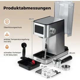 Costway Espressomaschine 20 Bar silberfarben mit Milchaufschäumer & 1,7L Tank