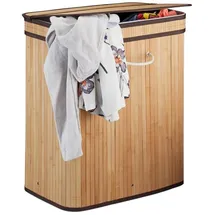 Relaxdays Wäschekorb Bambus, eckig Weiß,Hellbraun