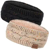 ZYXBBD Winter Stirnband für Damen- Mädchen Gestrickte Haarreifen Verdicken Elastische Haarband Ohrenwärmer für Outdoor Sport, Einkaufen, Skifahren, Laufen, Joggen (Schwarz + Beige)