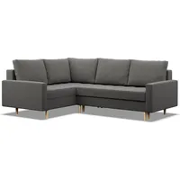 Ecksofa mit Schlaffunktion Elma Links, Ottomane, Wendekissen, Dunkelgrau 223x172cm - Grau