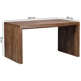 KADIMA DESIGN Schreibtisch TEKO: Massivholz Sheesham, Stauraum, abgerundete Ecken, stabil. Braun, 140x80x76 cm