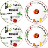 4er Set Pizzateller Tomate Weiß mit Dekor Ø 31cm - 2x Grün & 2x Rot - 27020533