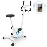 Klarfit Myon Cycle Heimtrainer Fahrrad - Ergometer mit 12 kg Schwungmasse, Hometrainer mit Pulsmesser, 8-stufiger Widerstand, Rahmenantrieb mit SilentBelt, Tablethalterung, weiß