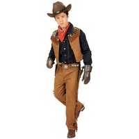 NET TOYS Jungen Cowboy-Kostüm, Weste & Hose, Braun 158, 11-13 Jahre, Western-Bekleidung, Sheriff Revolver-Held für Kinder-Karneval
