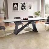 WOHNLING Esszimmertisch 180 260 cm Ausziehbar Keramik Glas Weiß Keramiktisch Marmor-Optik Groß Designer Küchentisch Rechteckig Esstisch Extravagant - Weiß