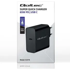 Qoltec Super Quick Pd Ladegerät 1xusb-c 65w 5-20v 3-3,25a Laptop Smartphone Schwarz