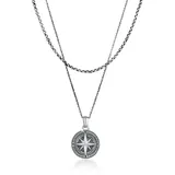 KUZZOI Halskette Herren Layer Kompass Maritim 925 Silber grau