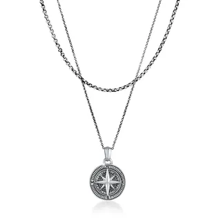 KUZZOI Halskette Herren Layer Kompass Maritim 925 Silber grau