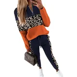 JIAALU Damen Jogginganzug Zweiteiler Outfit Damen-Trainingsanzug Colorblock Sweatshirt + Jogginghose Sportswear 2 Stück Trainingsanzug Set 2 Teilig Freizeitanzug Sportanzug - L