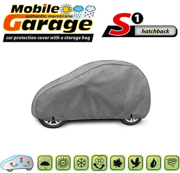 Hochwertige Autoabdeckung Kegel, Serie Mobile Garage, Größe S1 für Hatchback, 250–270 cm x 134–143 cm, grau