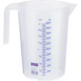 Hünersdorff Messbecher 2l | Polypropylen (PP) | bruchsicher und spülmaschinengeeignet | offener Griff | blaue Skala, Transparent+blau