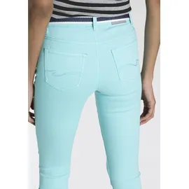 KangaROOS Caprijeans KANGAROOS "CAPRI-JEANS mit Gürtel", Damen, Gr. 32, N-Gr, grün (mint), Denim/Jeans, Obermaterial: 36% Baumwolle, 36% Viskose, 26% Polyester, 2% Elasthan, Basic, skinny fit 3/4-Länge, Jeans Caprijeans, Skinny Fit, mit Schlitz, normale Leibhöhe